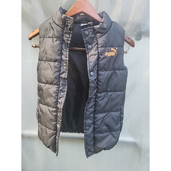 Puma Boys Girls Child Puffer Vest size 8 Black‎ logo pockets - Picture 1 of 6